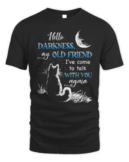Cat Moon Hello Darkness My Old Friend Night Cat Kitty
