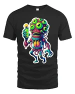 Freaky Alien Experiment Glow Brain Monster Tshirt - black t-shirt on white background