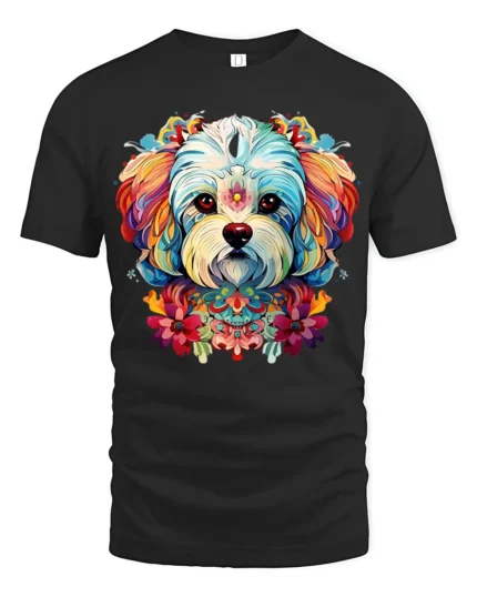 Whimsical Dog Portrait Tshirt - black t-shirt on white background
