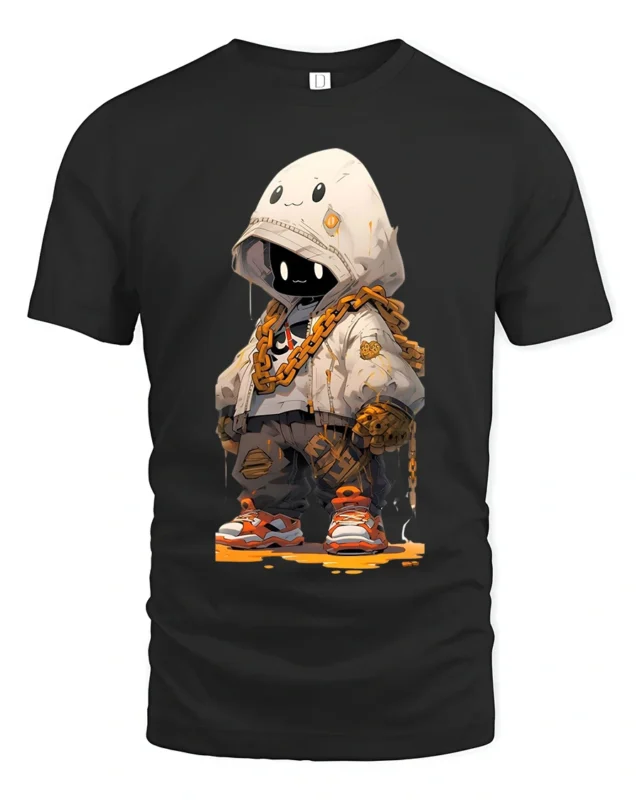 Tshirt Kawaii Robot Hoodie Streetwear, Trendy Style - black t-shirt on white background