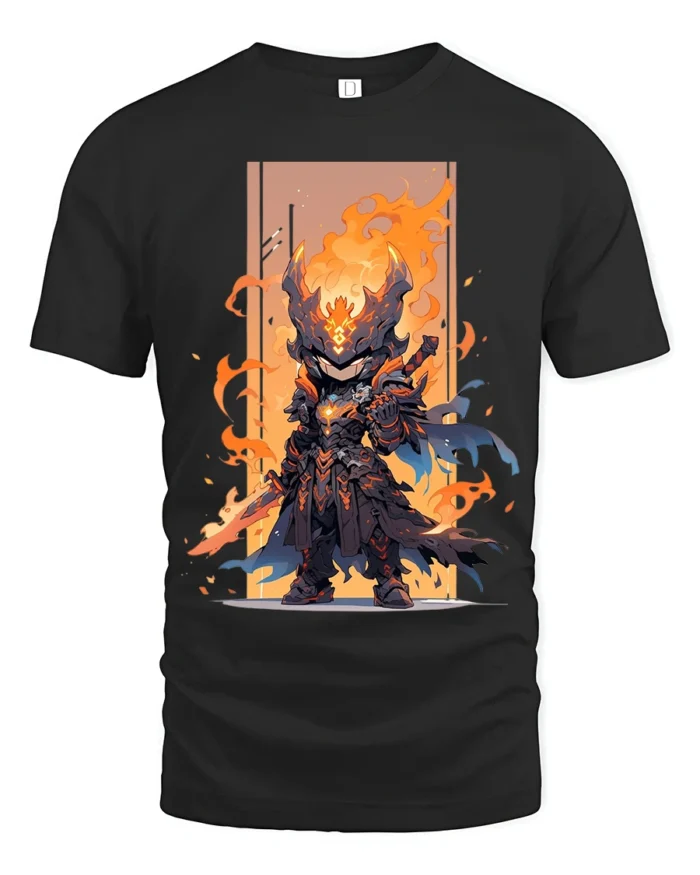 Epic Fire Knight Battle Armor Tshirt for Gamers - black t-shirt on white background