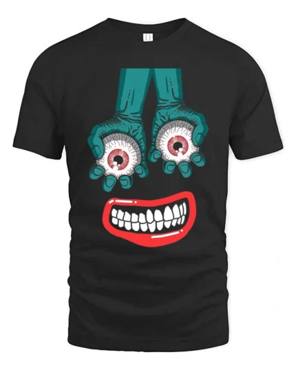 Tshirt Creepy Smile and Eyes, Funky Horror Art - black t-shirt on white background