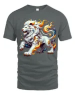 Celestial White Lion Flame, Bold Artistic Tshirt - gray t-shirt on white background
