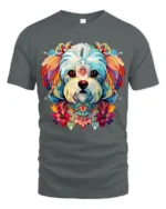 Whimsical Dog Portrait Tshirt - gray t-shirt on white background