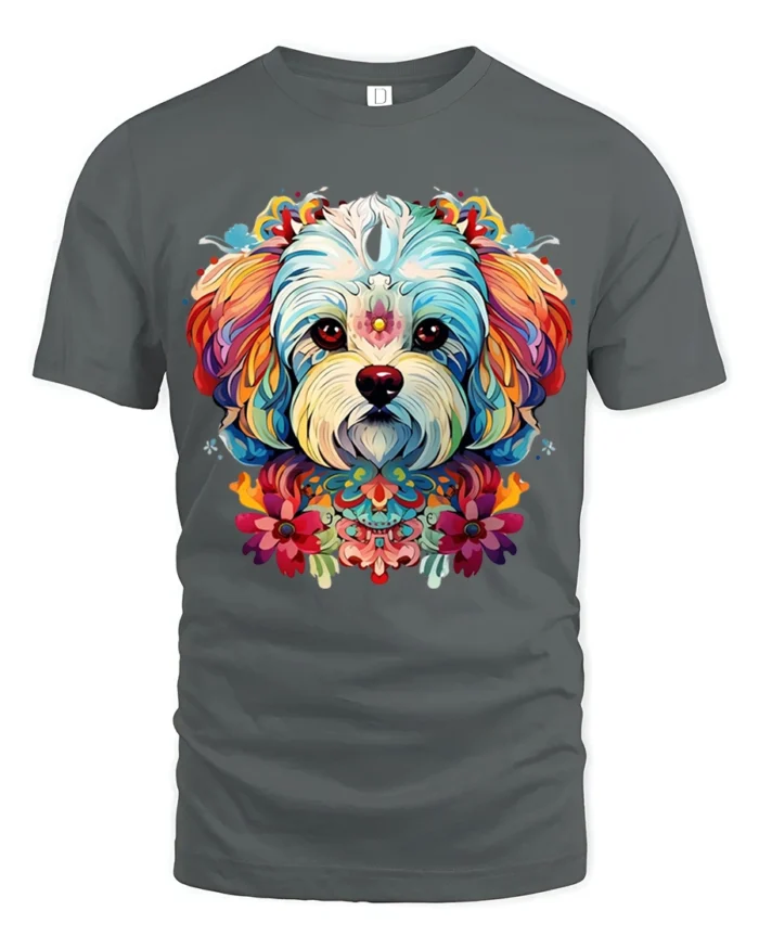 Whimsical Dog Portrait Tshirt - gray t-shirt on white background