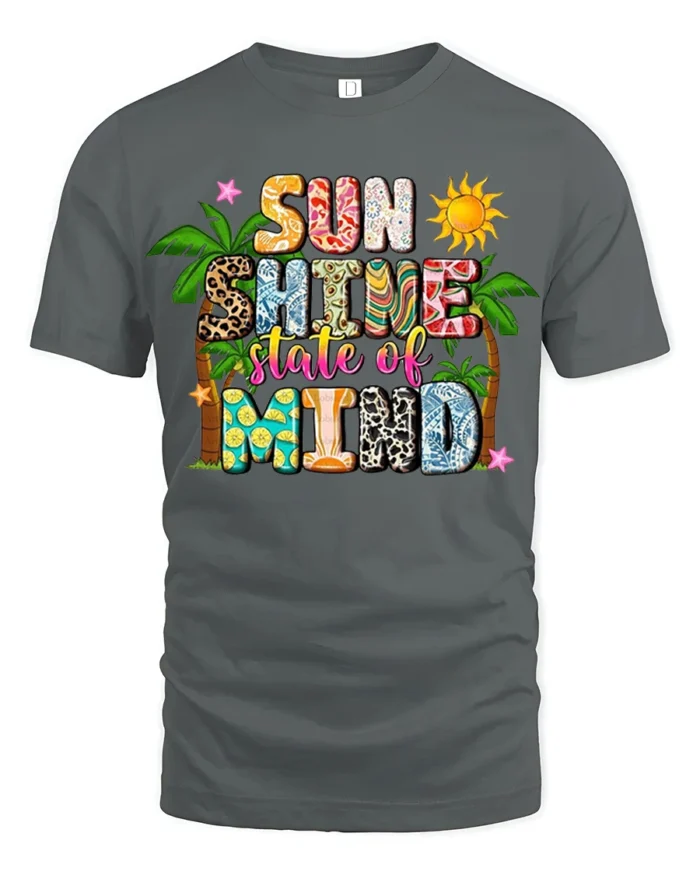 Sunshine State of Mind Shirt, Bold Island Style Tee - gray t-shirt on white background