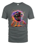 Tshirt Crazy Colorful Furry Monster, Fun Graphic - gray t-shirt on white background