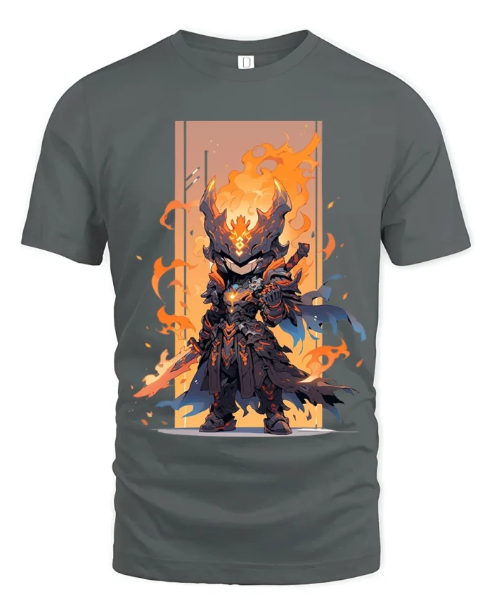 Epic Fire Knight Battle Armor Tshirt for Gamers - gray t-shirt on white background