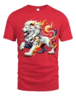Celestial White Lion Flame, Bold Artistic Tshirt - red t-shirt on white background