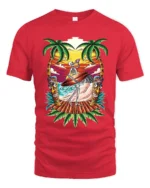 Fun Skeleton Surf Tshirt - red t-shirt on white background