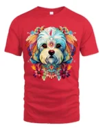 Whimsical Dog Portrait Tshirt - red t-shirt on white background