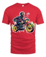 Zombie Rider Flames Tshirt - red t-shirt on white background