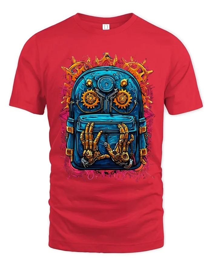 Futuristic Backpack Robotics Tee - red t-shirt on white background