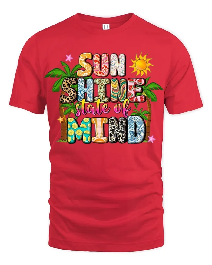 Sunshine State of Mind Shirt, Bold Island Style Tee - red t-shirt on white background