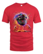 Tshirt Crazy Colorful Furry Monster, Fun Graphic - red t-shirt on white background