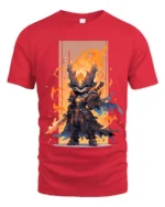 Epic Fire Knight Battle Armor Tshirt for Gamers - red t-shirt on white background