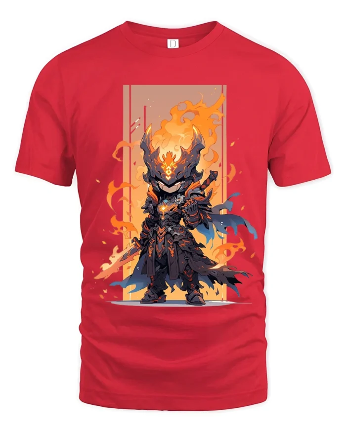 Epic Fire Knight Battle Armor Tshirt for Gamers - red t-shirt on white background