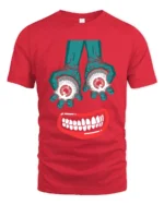 Tshirt Creepy Smile and Eyes, Funky Horror Art - red t-shirt on white background