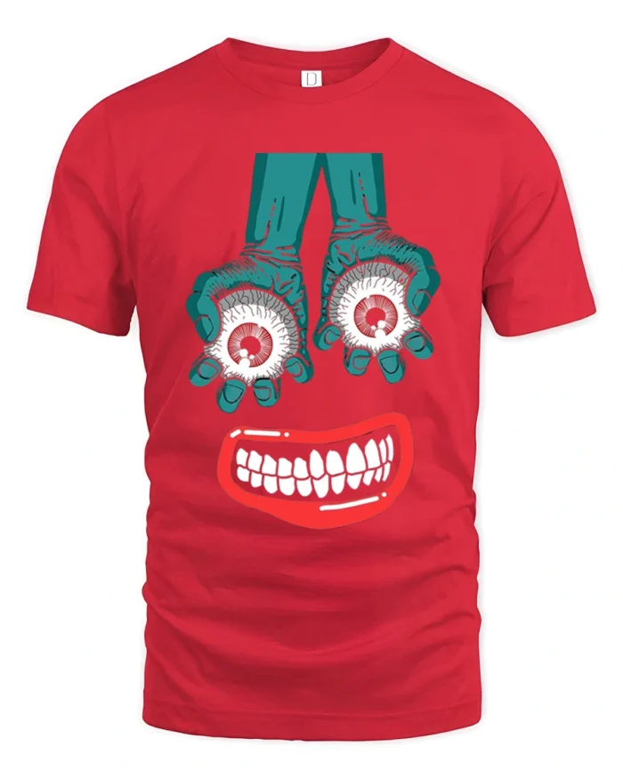 Tshirt Creepy Smile and Eyes, Funky Horror Art - red t-shirt on white background