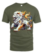 Celestial White Lion Flame, Bold Artistic Tshirt - military green t-shirt on white background