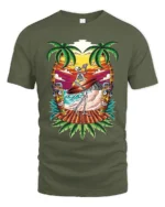 Fun Skeleton Surf Tshirt - military green t-shirt on white background