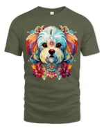 Whimsical Dog Portrait Tshirt - military green t-shirt on white background