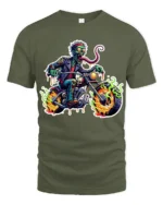 Zombie Rider Flames Tshirt - military green t-shirt on white background
