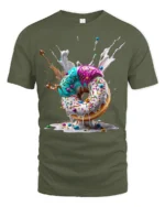 Melting Donut Explosion, Candy Sprinkle Graphic Tshirt - military green t-shirt on white background