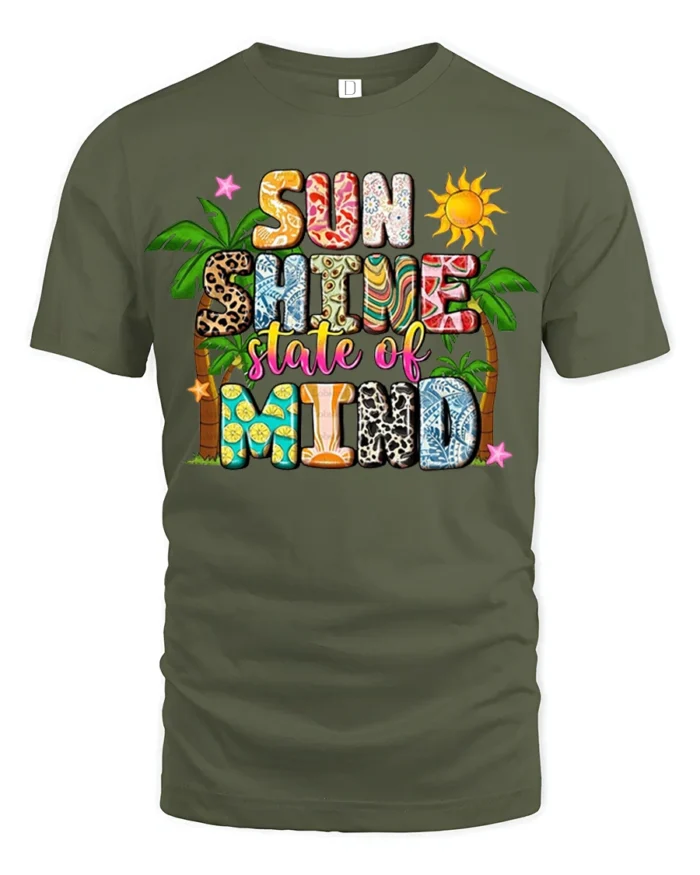 Sunshine State of Mind Shirt, Bold Island Style Tee - military green t-shirt on white background