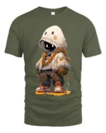 Tshirt Kawaii Robot Hoodie Streetwear, Trendy Style - military green t-shirt on white background