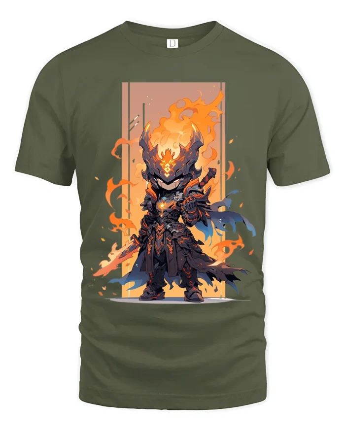 Epic Fire Knight Battle Armor Tshirt for Gamers - military green t-shirt on white background