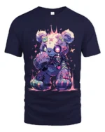 Neon Stitched Teddy Bear TShirt, Edgy Cute Design - navy t-shirt on white background
