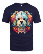 Whimsical Dog Portrait Tshirt - navy t-shirt on white background