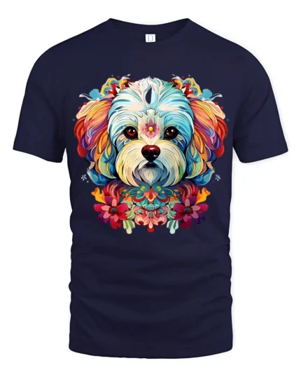 Whimsical Dog Portrait Tshirt - navy t-shirt on white background