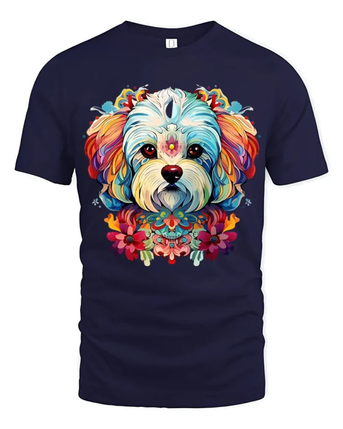Whimsical Dog Portrait Tshirt - navy t-shirt on white background