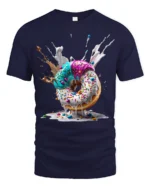 Melting Donut Explosion, Candy Sprinkle Graphic Tshirt - navy t-shirt on white background