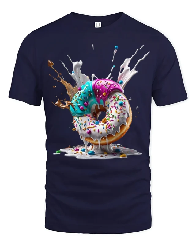 Melting Donut Explosion, Candy Sprinkle Graphic Tshirt - navy t-shirt on white background