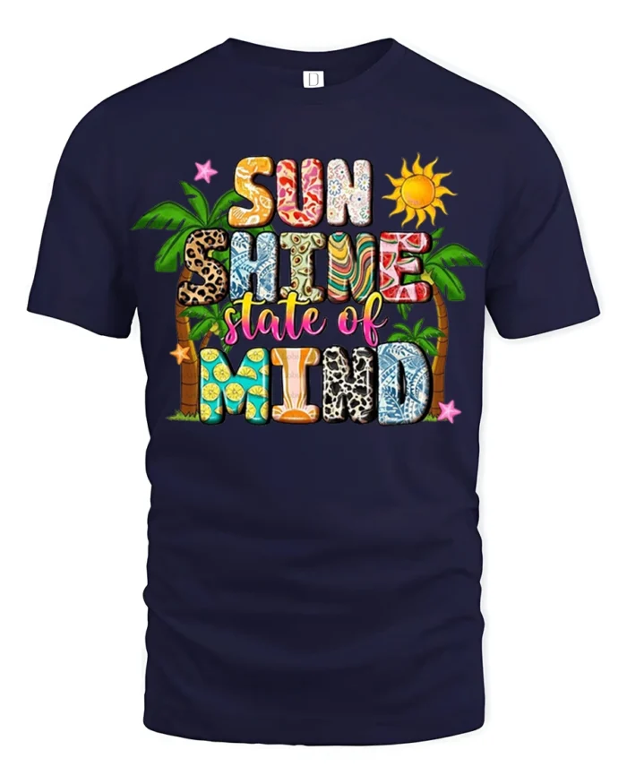 Sunshine State of Mind Shirt, Bold Island Style Tee - navy t-shirt on white background