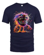 Tshirt Crazy Colorful Furry Monster, Fun Graphic - navy t-shirt on white background