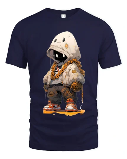 Tshirt Kawaii Robot Hoodie Streetwear, Trendy Style - navy t-shirt on white background