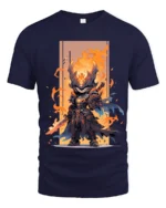 Epic Fire Knight Battle Armor Tshirt for Gamers - navy t-shirt on white background