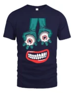 Tshirt Creepy Smile and Eyes, Funky Horror Art - navy t-shirt on white background