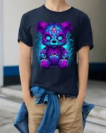 Tshirt Mystic Energy Bear - model wearing navy shirt, hands in pockets