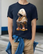 Tshirt Kawaii Robot Hoodie Streetwear, Trendy Style - model wearing navy shirt, hands in pockets