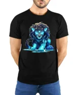 Enchanted Lion Energy Tshirt - model wearing black shirt, hands behind back