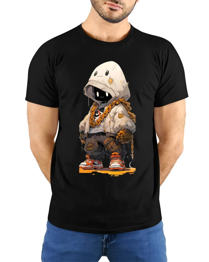 Tshirt Kawaii Robot Hoodie Streetwear, Trendy Style - model wearing black shirt, hands behind back