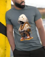 Tshirt Kawaii Robot Hoodie Streetwear, Trendy Style - model in grey shirt leaning against column