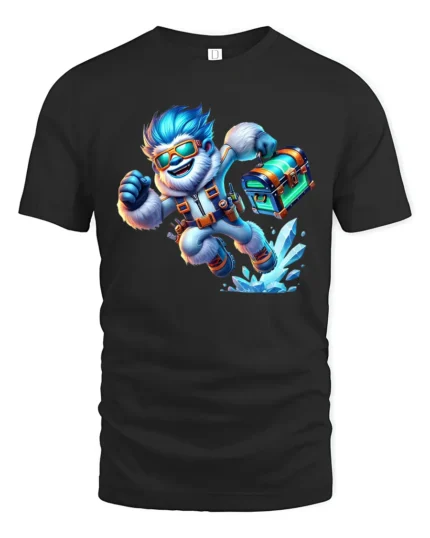 Adventure Yeti with Chest Tee, Funny Ice Explorer T-shirt - black t-shirt on white background