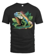 Colorful Iguana Jungle Tee, Bold Tropical Reptile T-Shirt - black t-shirt on white background