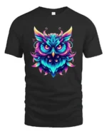 Mystic Owl Spirit Tee, Vivid Colors and Tribal Design T-Shirt - black t-shirt on white background
